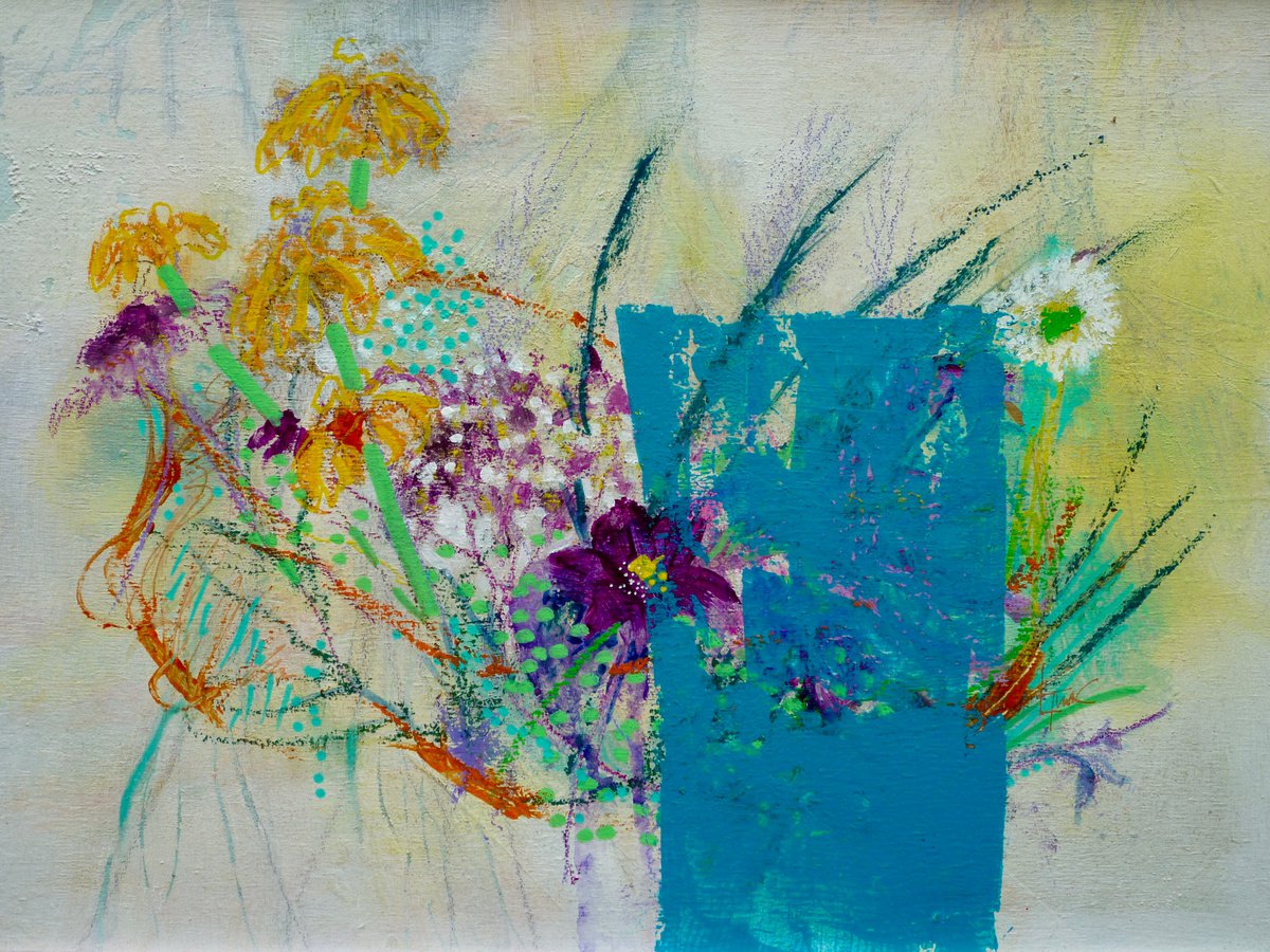 Flowers contained in blue by Lorraine Tuck