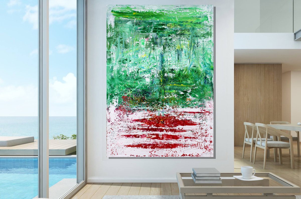 Abstract Acrylic Painting By Veljko Martinovic, 55 X 79", " Red Line ", Original Artwork