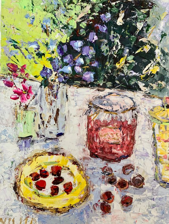 Still life with cherries