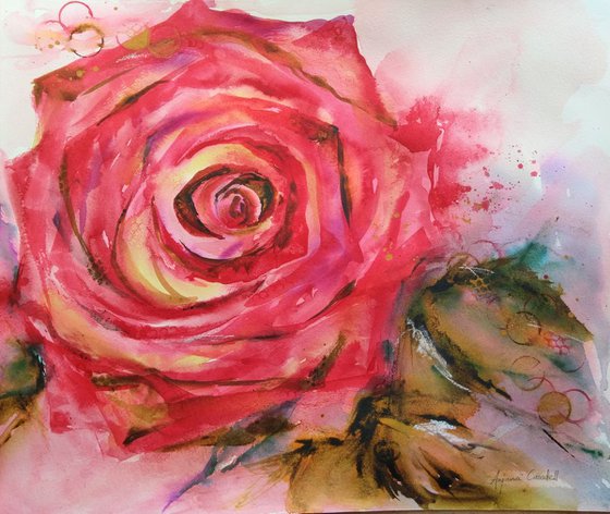 Rose Painting, floral art, Watercolour Painting of Rose, Rose Watercolor, Rose Wall Art