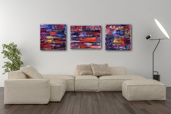 "We'll Mess You Up" - FREE USA SHIPPING + Save As A Series - Original Large PMS Abstract Triptych Oil Paintings On Canvas - 64" x 20"