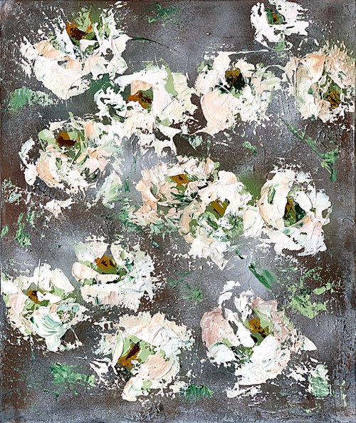 White peonies in the dark Abode. by Marina Skromova