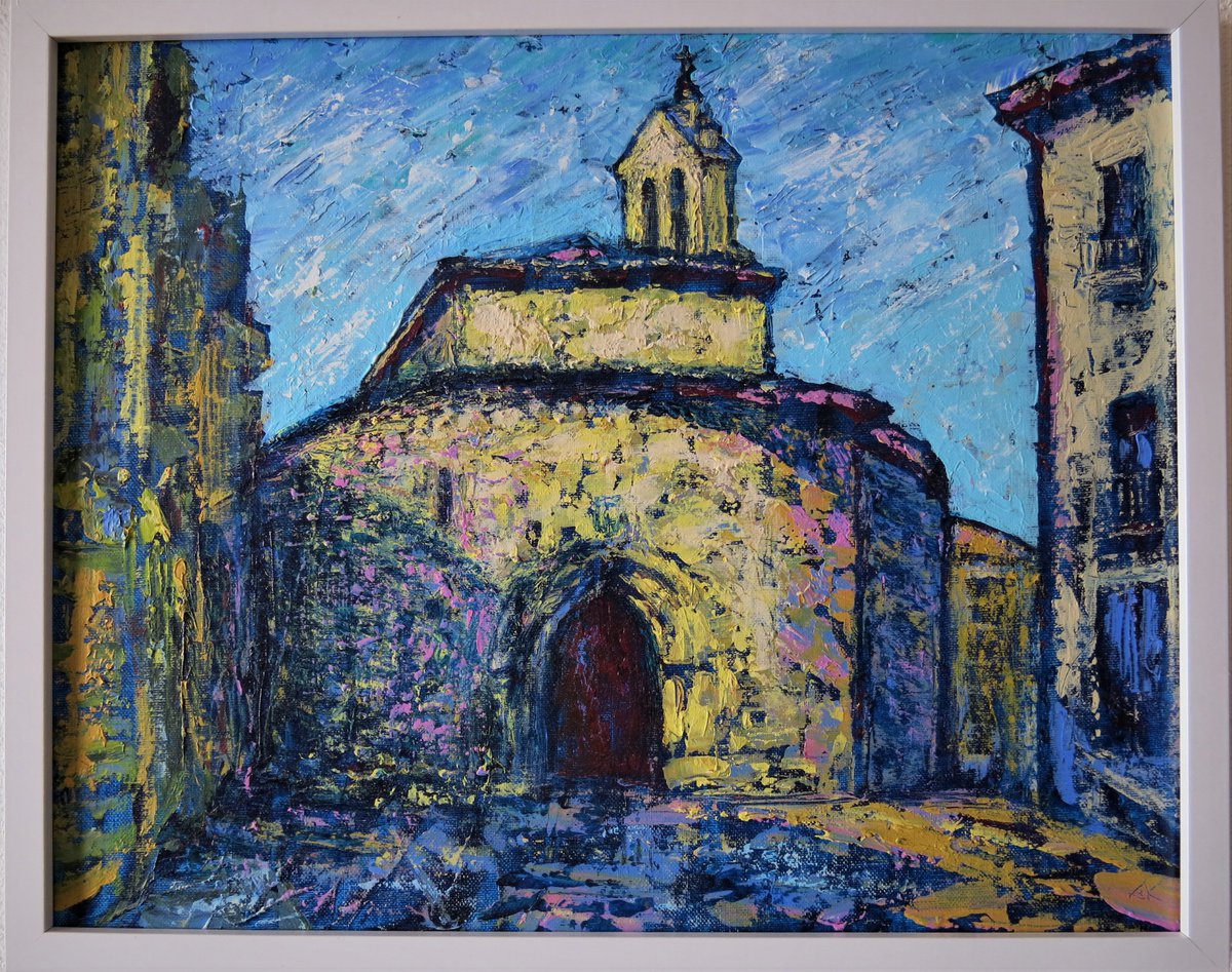 Impressionistic Cityscapes Acrylic Painting By Denys Kuvaiev, 21 X 17, Iglesia De San Marcos Salamanca, Original Artwork