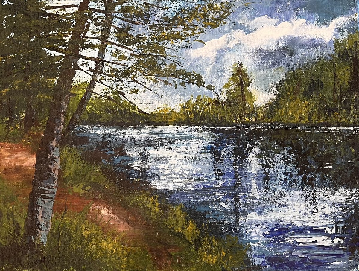 Impressionistic Landscape Acrylic Painting By Carolyn Shoemaker (Soma), 14 X 11, - Down At The Lake - ?, Original Artwork