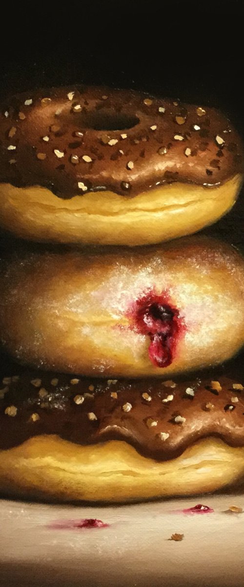Donuts, jam in the middle still life by Jane Palmer Art