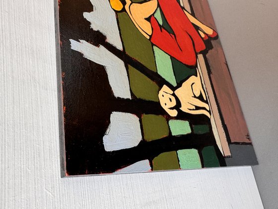 Woman And Dog Small Original Painting