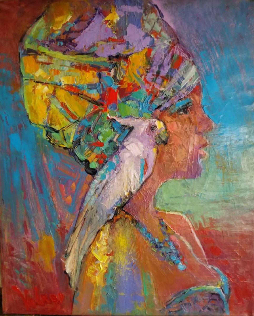 Girl with parrot by VIKTOR VOLKOV