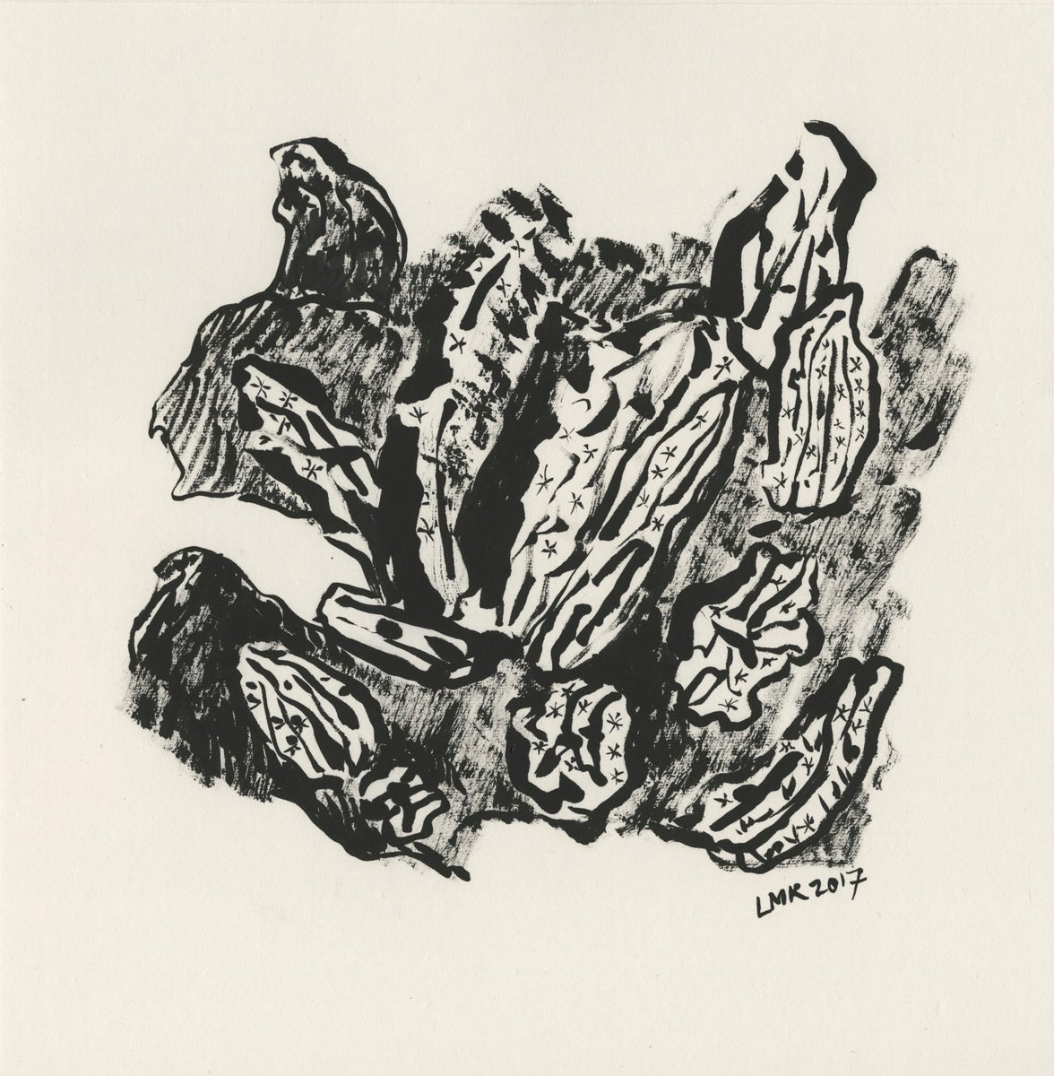 Organic Abstract Ink Drawing By Lee Man Ki Joyce, 14 X 14", The Desert, Original Artwork