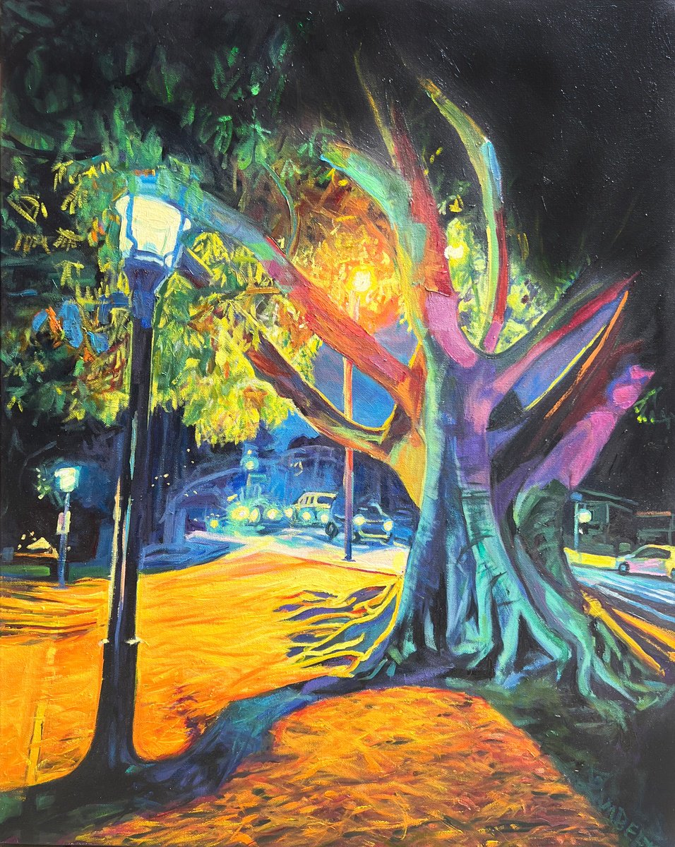 Expressive Cityscapes Oil Painting By Bonnie Lambert, 24 X 30, Echo Park Queen, Original Artwork