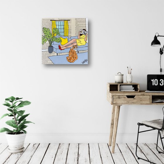 Cat Capers Lounging 30cm x 30cm