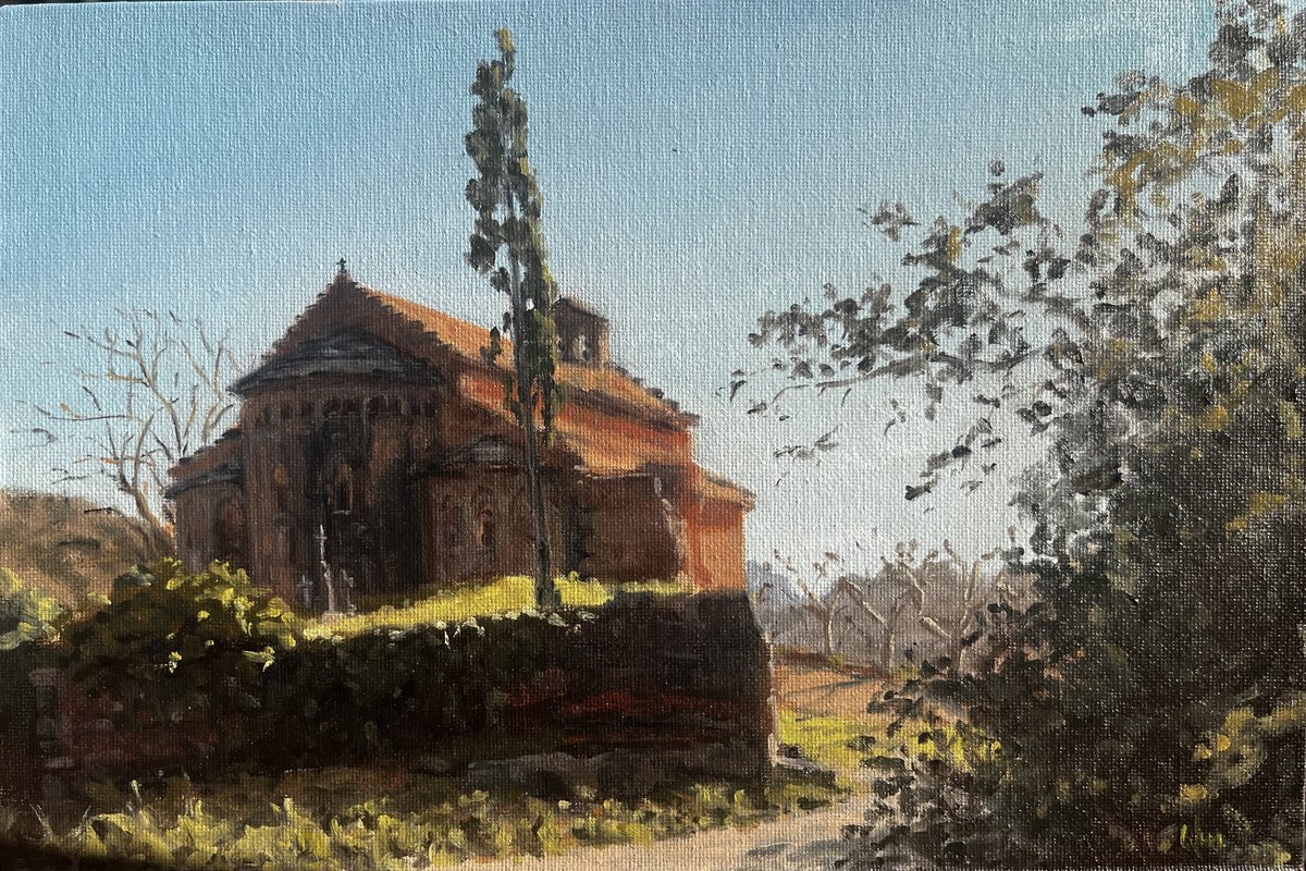 Impressionistic Landscape Oil Painting By Cedric Visser, 13 X 9, El Palau, Original Artwork