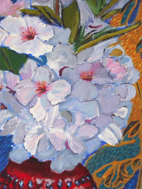 Cherry Blossom in a Red Vase