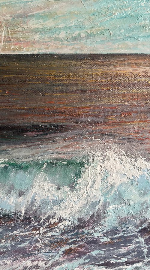 '10th Wave' Seascape Beach Crashing Waves Oil Painting by Simon Jones