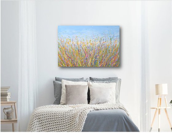 Blue Sky Meadow - Colorful Wildflower Landscape Painting