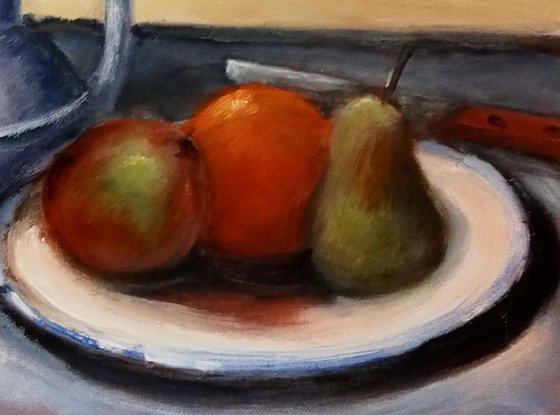 Still life with pewter jug and fruit