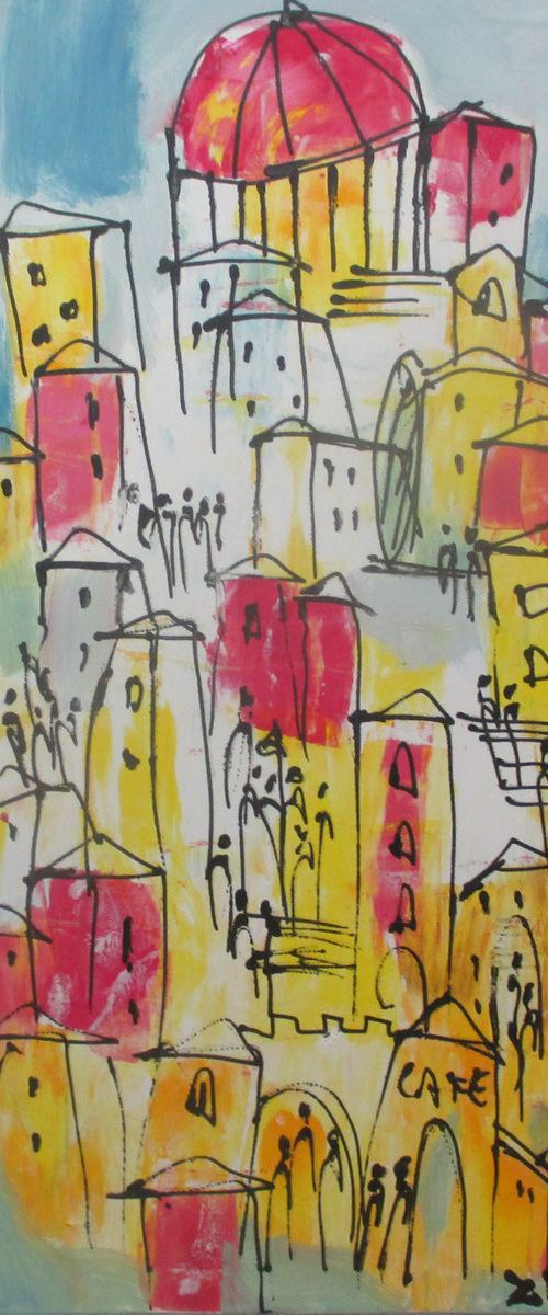wild mediterrean city xl Acrylpainting  19,7 x 39,4inch by Sonja Zeltner-Müller