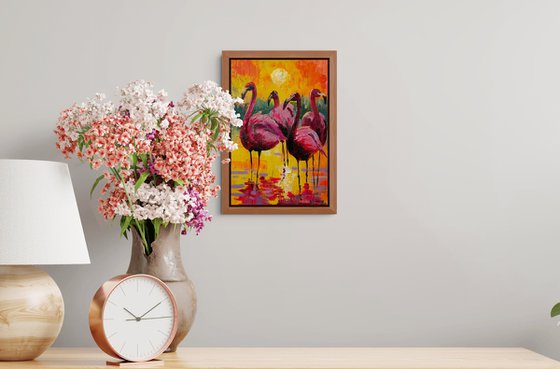 Flamingos at Sunset