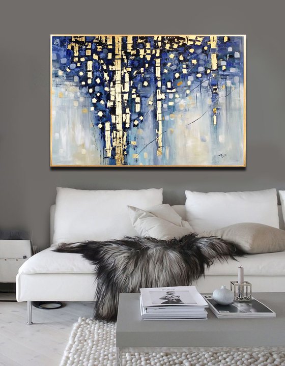 Heart of Sunshine - Abstract Painting 48" Large Canvas, Gold Leaf, Minimalist Painting