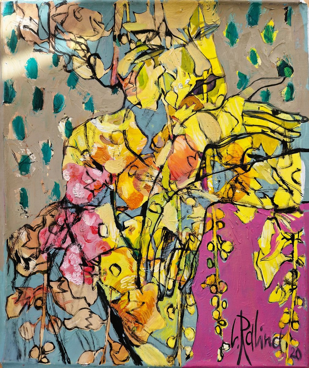 Organic Abstract Oil Painting By Yelena Ralina, 20 X 24", Relax, Original Artwork