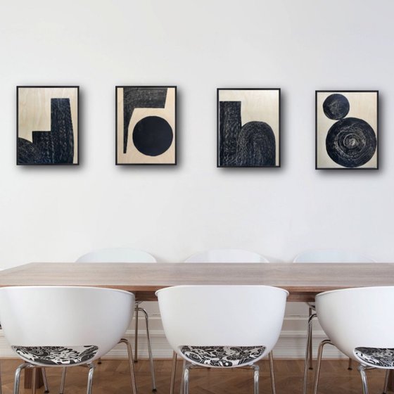 Demeter, four piece set of minimalist paintings