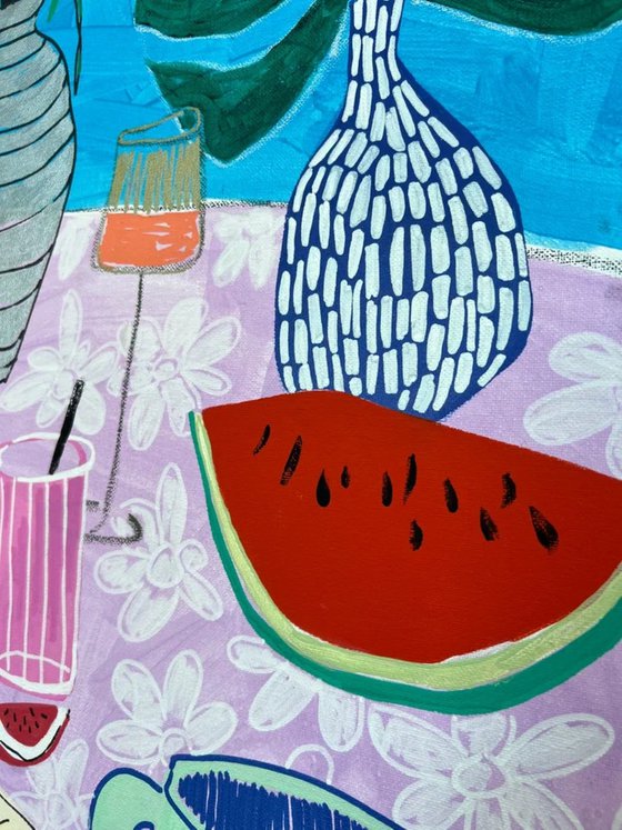 Still Life with Watermelon and Flowers