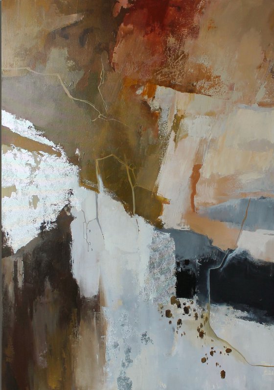 "Impression" Brown silver abstract acrylic