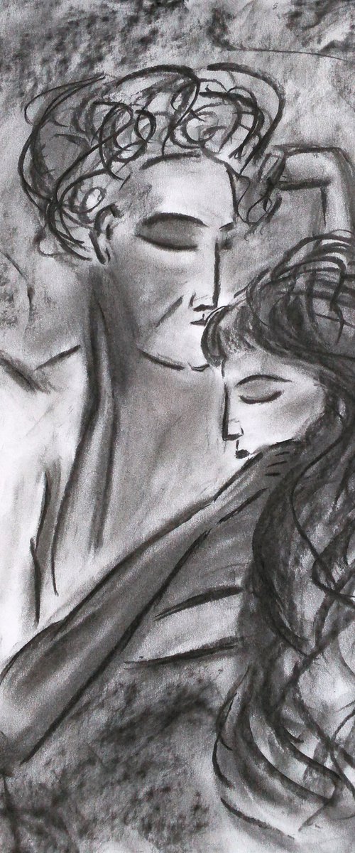couple in love original charcoal drawing people in love" Saved in beloved hands" by Halyna Kirichenko