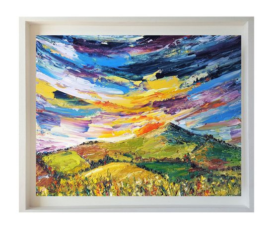 The sky burns as the Sunsets - a semi abstract impasto Landscape