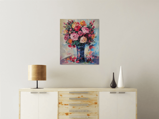 Colorful roses (60x70cm, oil painting, ready to hang)