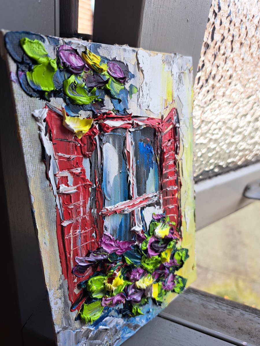 Impressionistic Botanical Oil Painting By Oksana Fedorova, 5 X 7", Window With Flowers Mini, Original Artwork