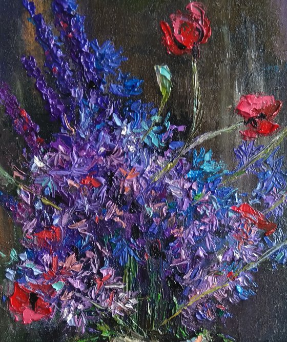 Purple flowers (40x50cm, oil canvas, ready to hang)