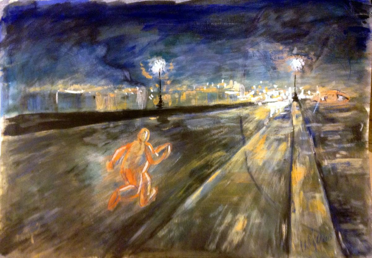 Surrealistic Cityscapes Painting By Paolo Beneforti, 20 X 14", Ghosts Of Ghosts, Original Artwork