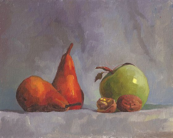 Still-life with pears and an apple