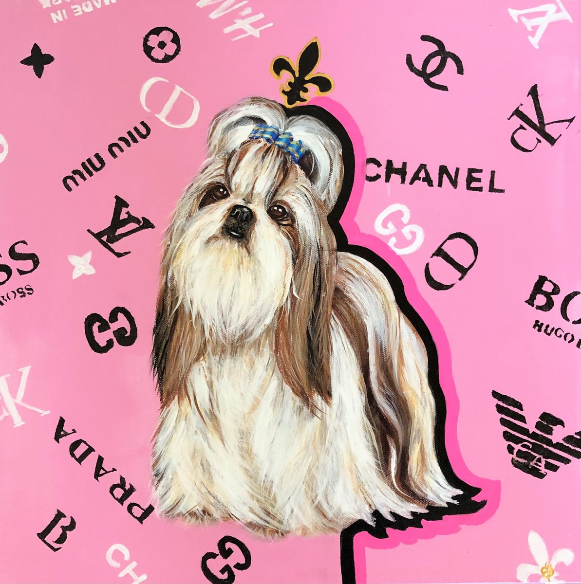 Urban And Pop Animal Acrylic Painting By Lena Smirnova, 16 X 16", She Is Shih, Original Artwork