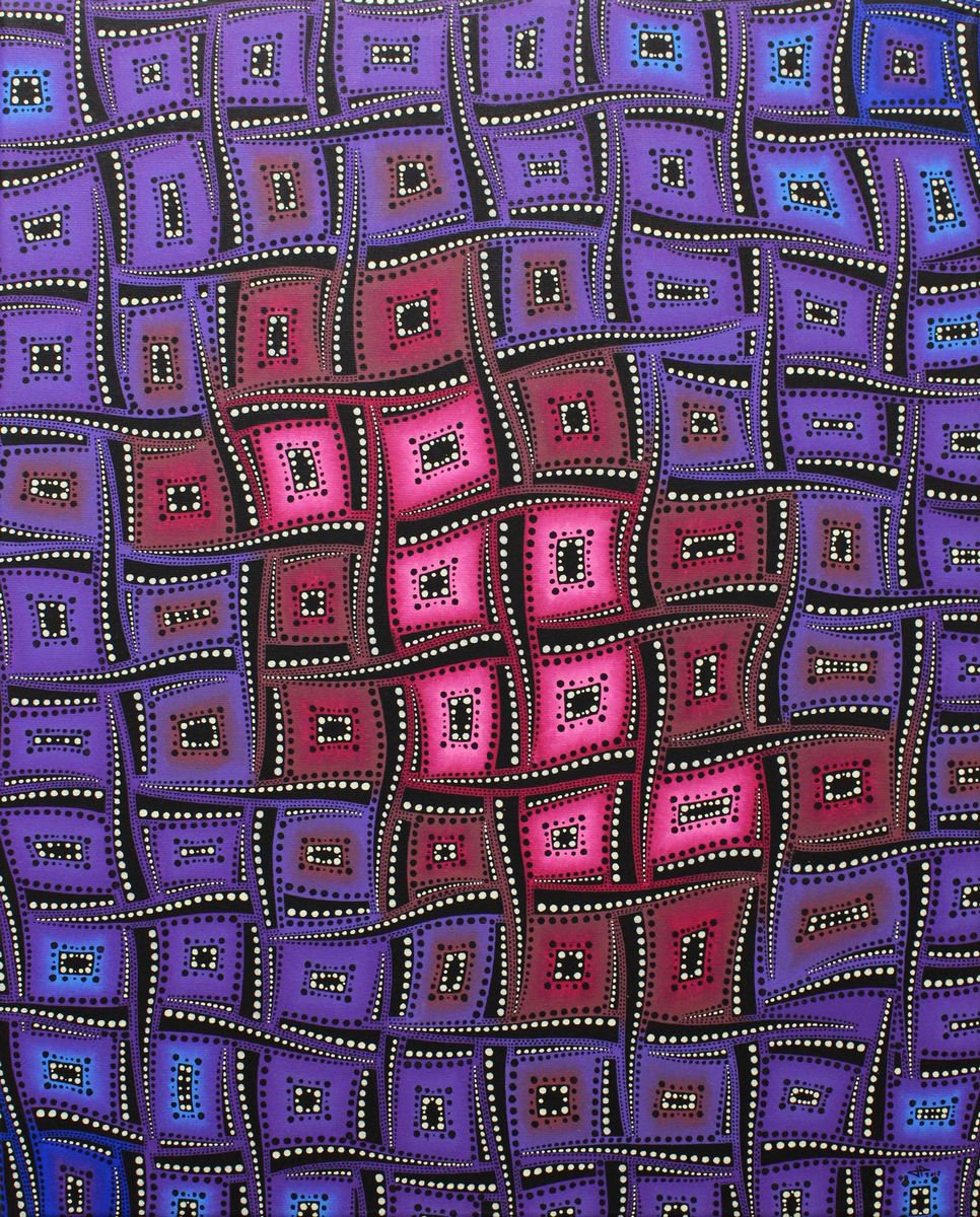 Abstract Acrylic Painting By Jonathan Pradillon, 16 X 20, Purplish Colors Of Movements, Original Artwork