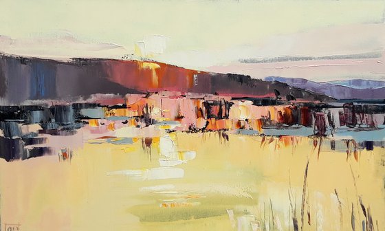 Sunset on the lake .