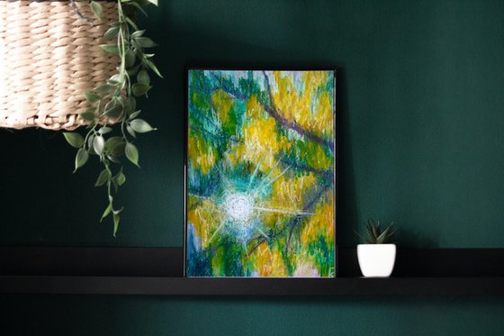 Mimosa Original Oil Pastel Painting, Yellow Flowers Drawing, Floral Wall Art, Gift for Her