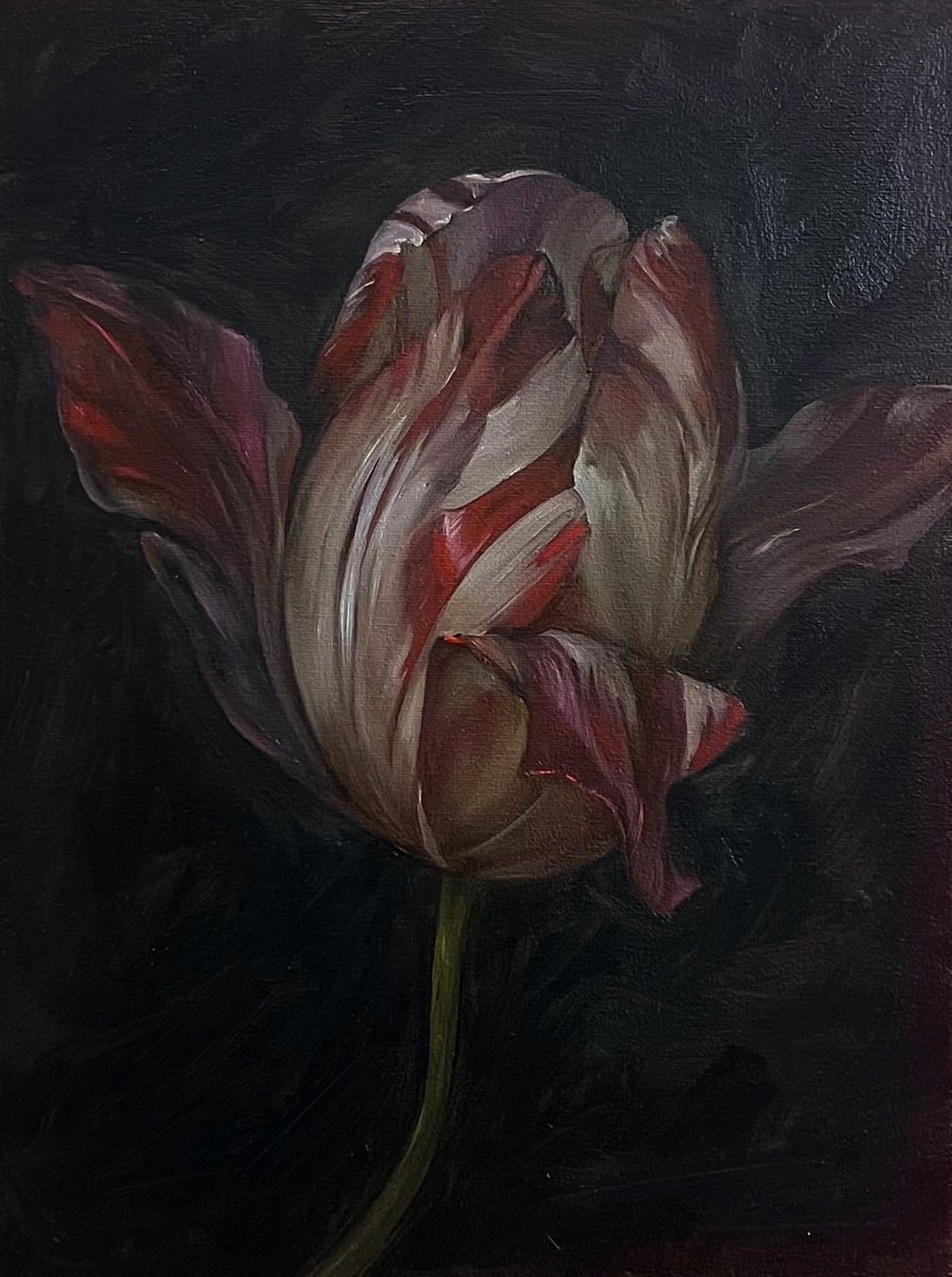 Impressionistic Botanical Oil Painting By Rosi Roys, 12 X 16", Old Holland Flower 1, Original Artwork