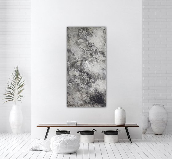 Moon - Black, white and grey painting