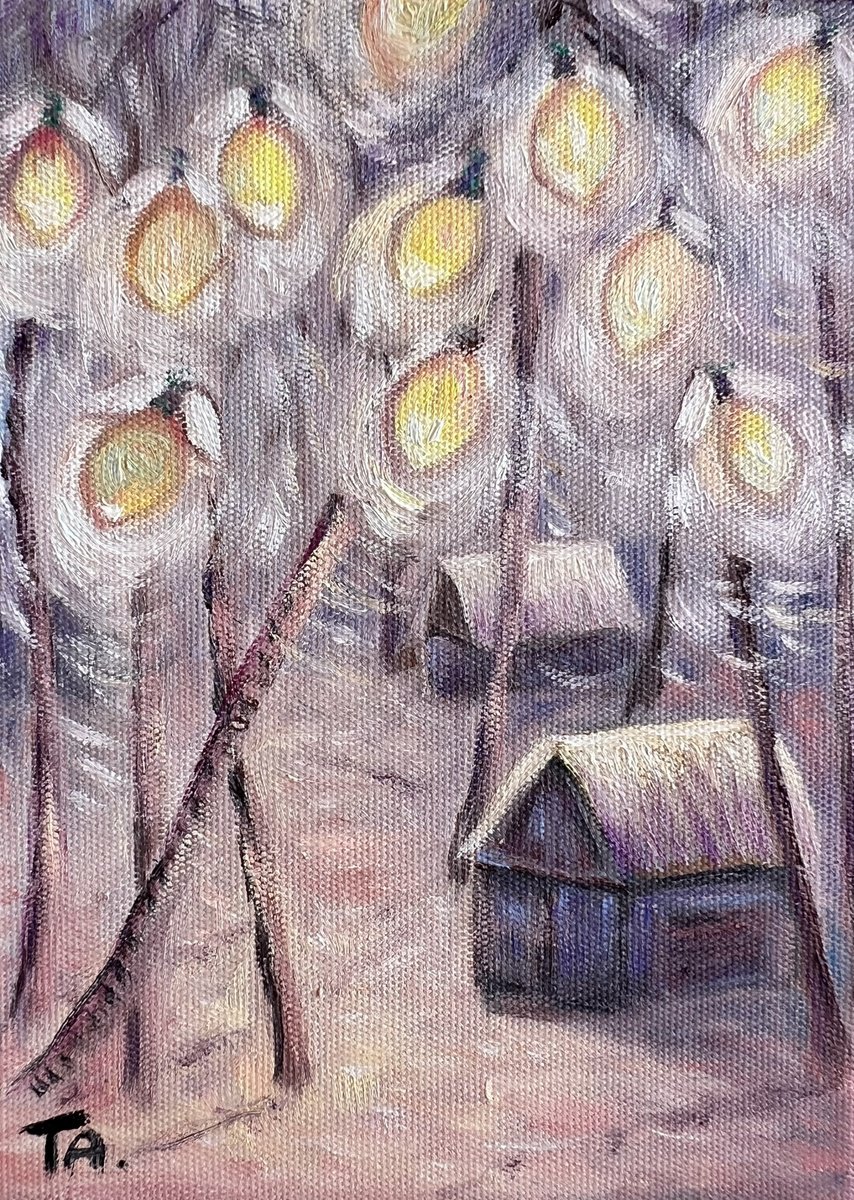 Abstract Landscape Oil Painting By Ta Byrne, 6 X 8", Firebugs As Big As Coconuts, Original Artwork