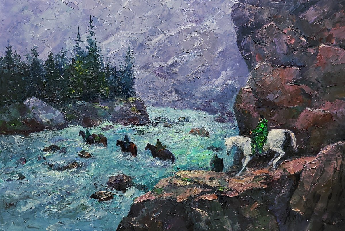 Dangerous Stream In The Mountains By Boris Serdyuk, 35 X 24, Artwork For Sale On Artfinder