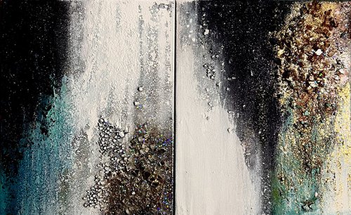 Cascade de l'amour glitter and glass textured painting by Henrieta Angel
