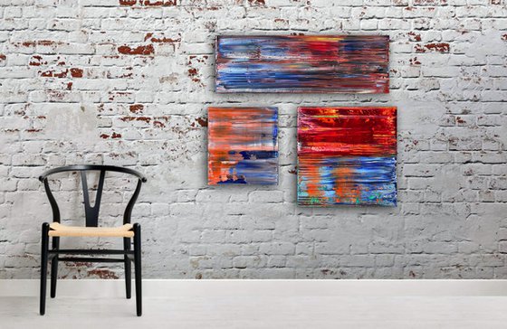 "You Talking To Us?" - Save As A Series - Original Large PMS Abstract Triptych Oil Paintings On Canvas - 36" x 32"