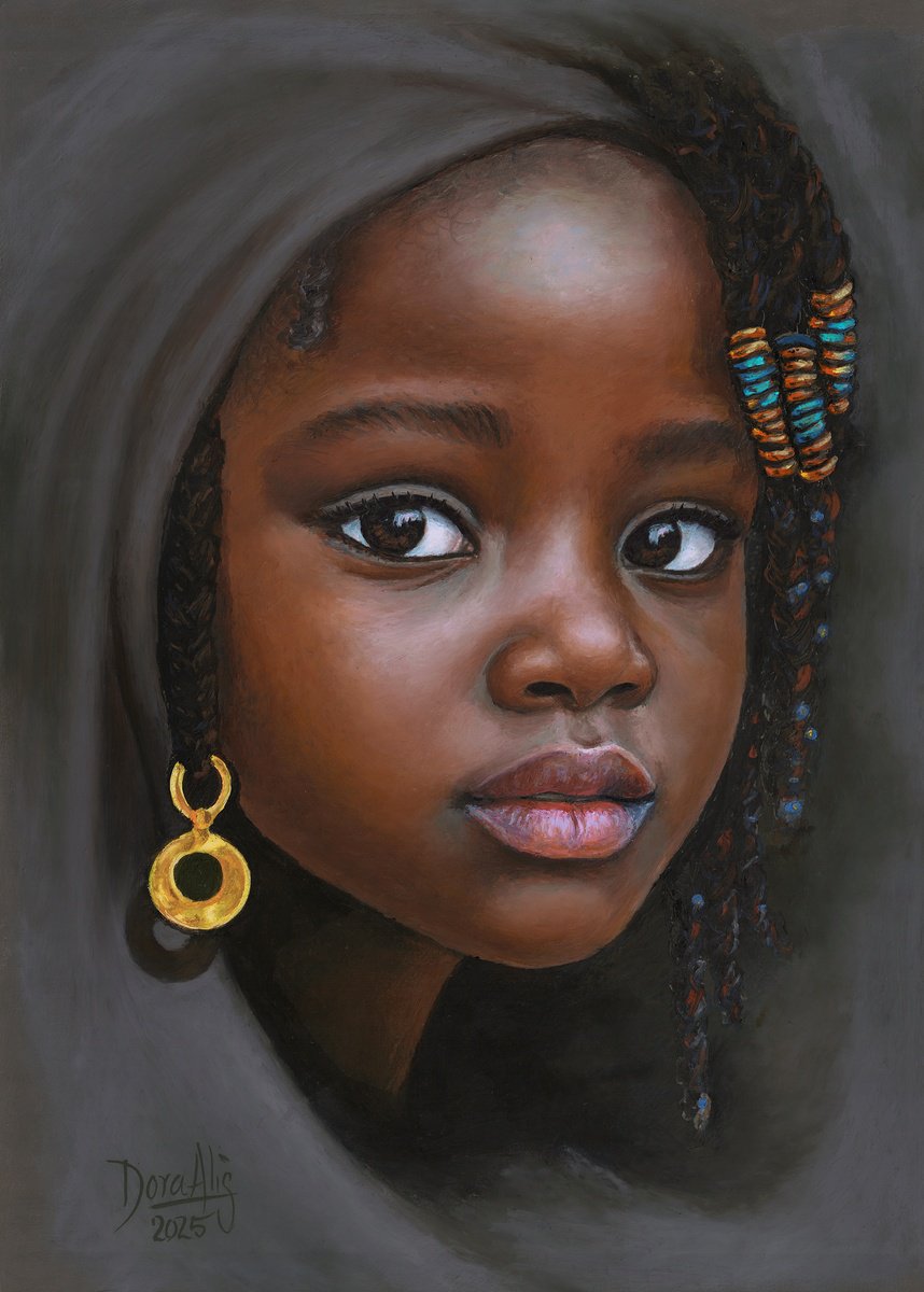 Expressive Portrait Painting By Dora Alis Mera Velasco, 10 X 14, Colors Of Innocence 12, Original Artwork