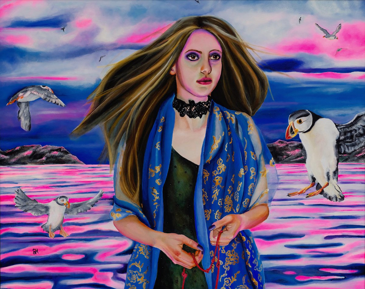 Surrealistic Portrait Acrylic Painting By Saskia Huitema, 20 X 17", Rhiannon, Original Artwork