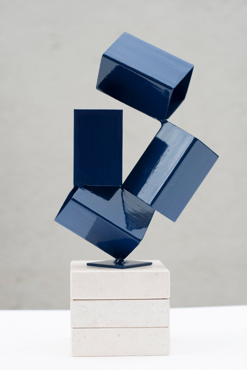 Geometric Abstract Sculpture By Roberto Canduela Luengo, 5 X 13", Cubic Spaces 1, Original Artwork