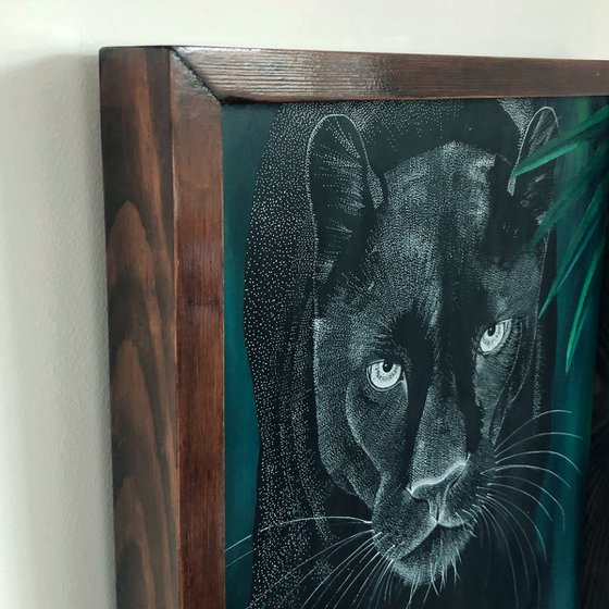 Panther - Dreamy Big Cat oil and ink painting