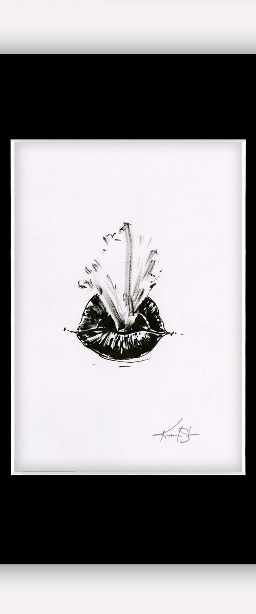 Sexy Lips 4 -  Blowing Smoke, Original Minimalist Ink Illustration by Kathy Morton Stanion by Kathy Morton Stanion