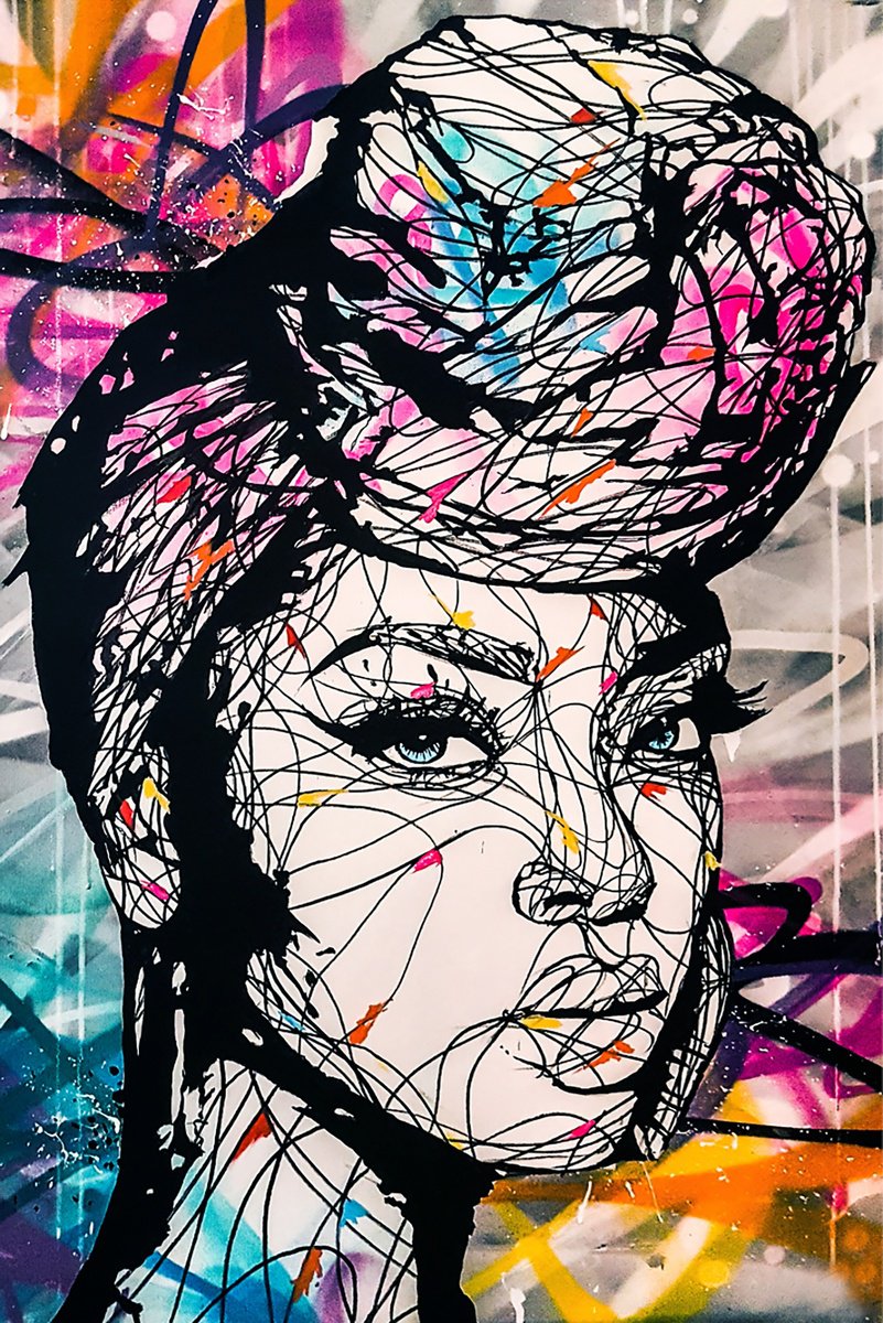 Urban And Pop Portrait Painting By Sisc, 28 X 39", African Beauty, Original Artwork