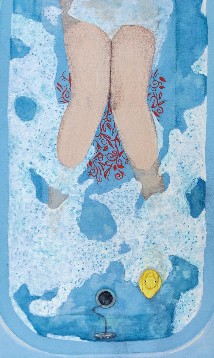 Portrait Painting By Andromachi Giannopoulou, 4 X 7, Bathtub, Original Artwork